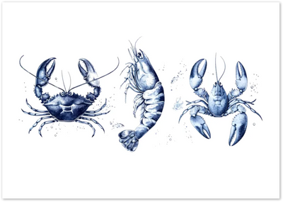 Posterux© | Blue Seafood Trio Poster – Vintage Coastal Kitchen Art poster – premium wall art