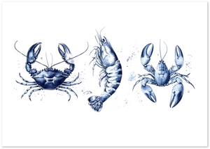 Posterux© | Blue Seafood Trio Poster – Vintage Coastal Kitchen Art poster – premium wall art