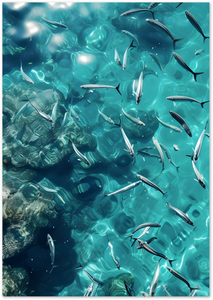 Posterux© | Sardines in Sunlight Poster – Underwater Coastal Photography poster – premium wall art