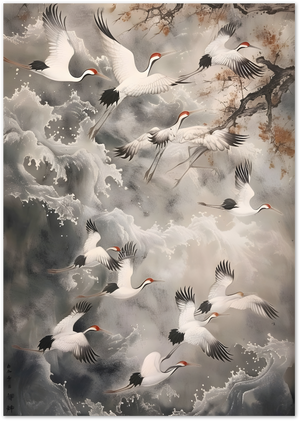 Posterux© | Soaring Cranes Poster – Japanese Style Nature Art poster – premium wall art
