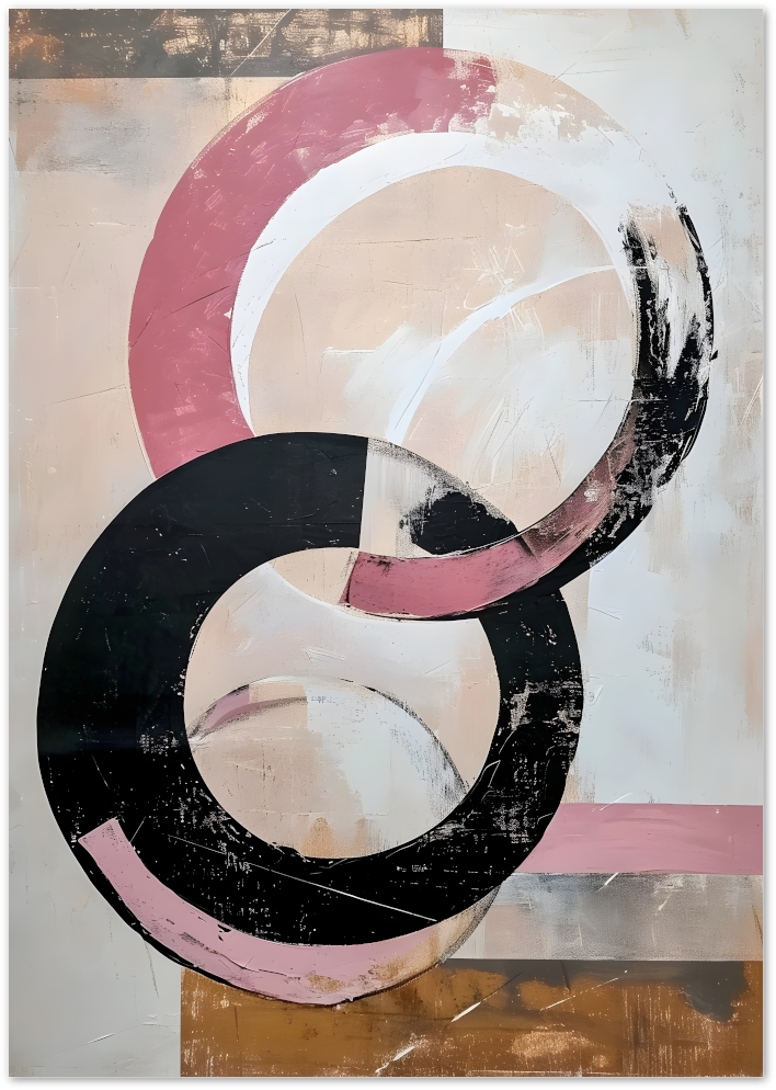 Posterux© | Interlinked Circles Poster – Modern Abstract in Blush and Black poster – premium wall art