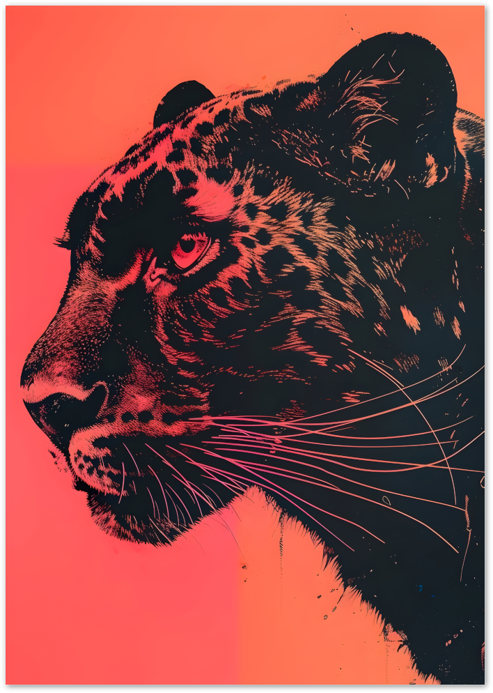 Posterux© | Neon Panther Poster – Bold Pink & Black Big Cat Illustration poster – premium wall art