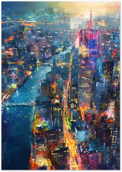 Posterux© | Neon Skyline Poster – Abstract City Lights at Night poster – premium wall art