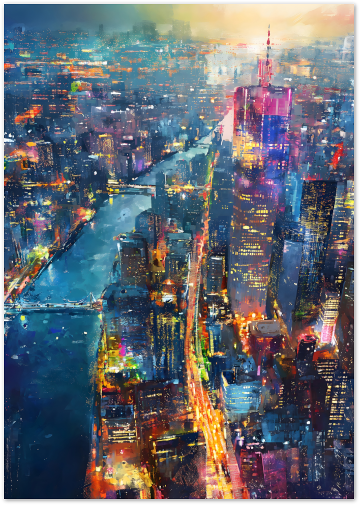 Posterux© | Neon Skyline Poster – Abstract City Lights at Night poster – premium wall art