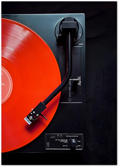 Posterux© | Red Vinyl Poster – Close-Up of Turntable and Record poster – premium wall art
