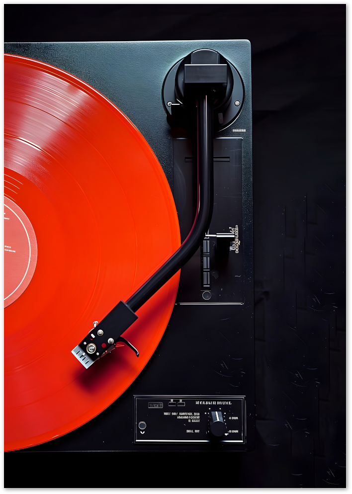 Posterux© | Red Vinyl Poster – Close-Up of Turntable and Record poster – premium wall art