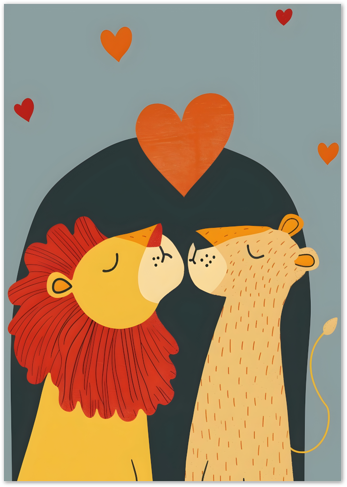 Posterux© | Love Lions Poster – Cute Lion Couple Illustration poster – premium wall art