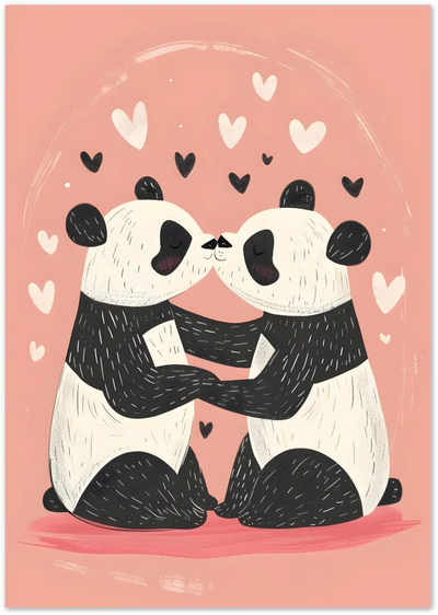 Posterux© | Panda Love Poster – Cute Kissing Pandas with Hearts poster – premium wall art