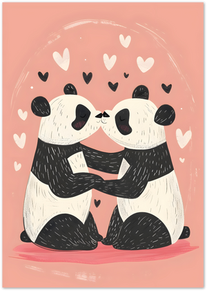 Posterux© | Panda Love Poster – Cute Kissing Pandas with Hearts poster – premium wall art