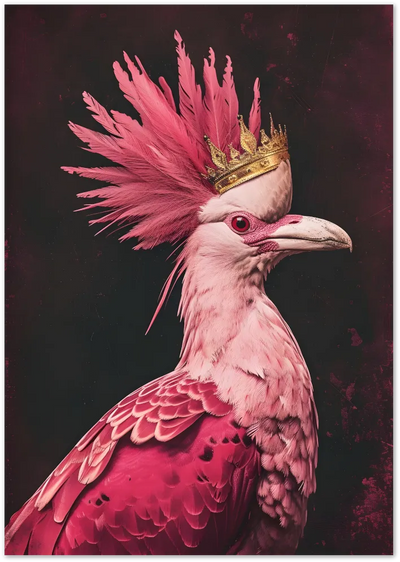 Posterux© | Pink Royal Bird Poster – Crowned Avian Portrait poster – premium wall art