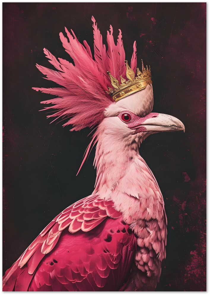 Posterux© | Pink Royal Bird Poster – Crowned Avian Portrait poster – premium wall art