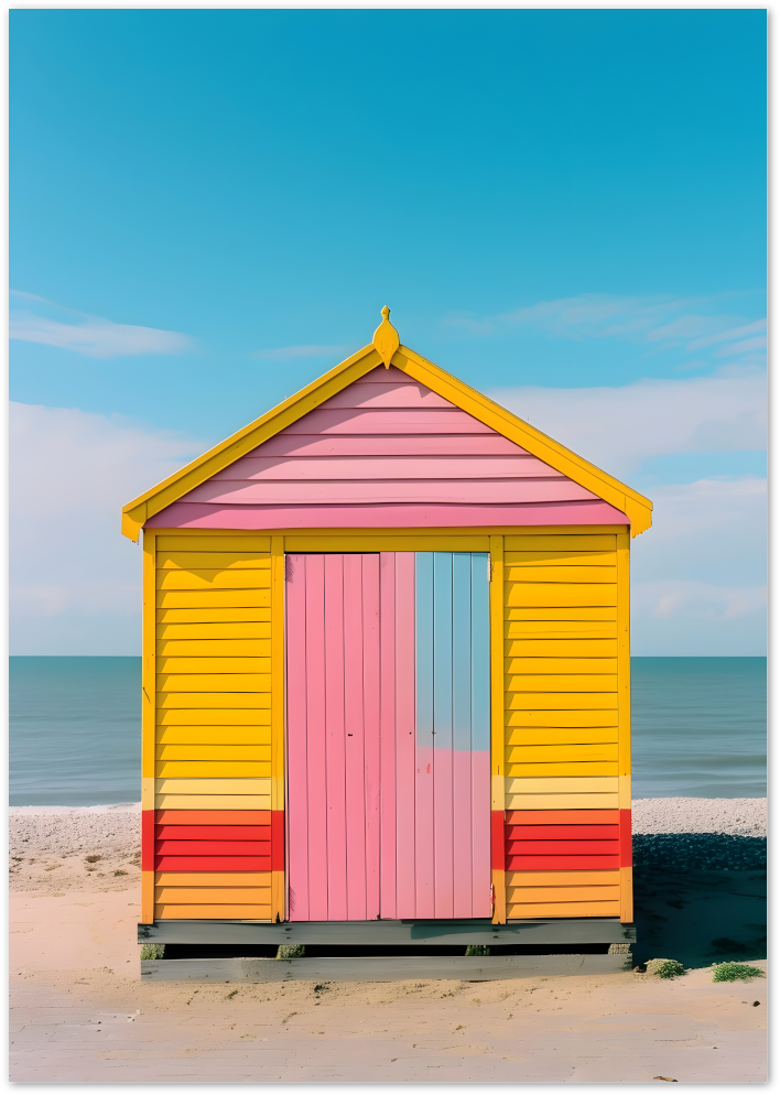 Posterux© | Yellow Beach Hut Poster – Color Pop Coastal Vibe poster – premium wall art