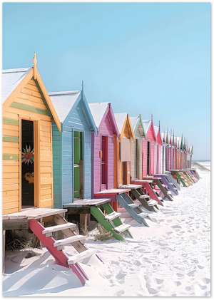 Posterux© | Pastel Beach Cabins Poster – Colorful Coastal Row poster – premium wall art