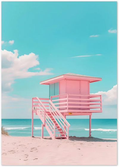 Posterux© | Pink Lifeguard Tower Poster – Tropical Pop Aesthetic poster – premium wall art