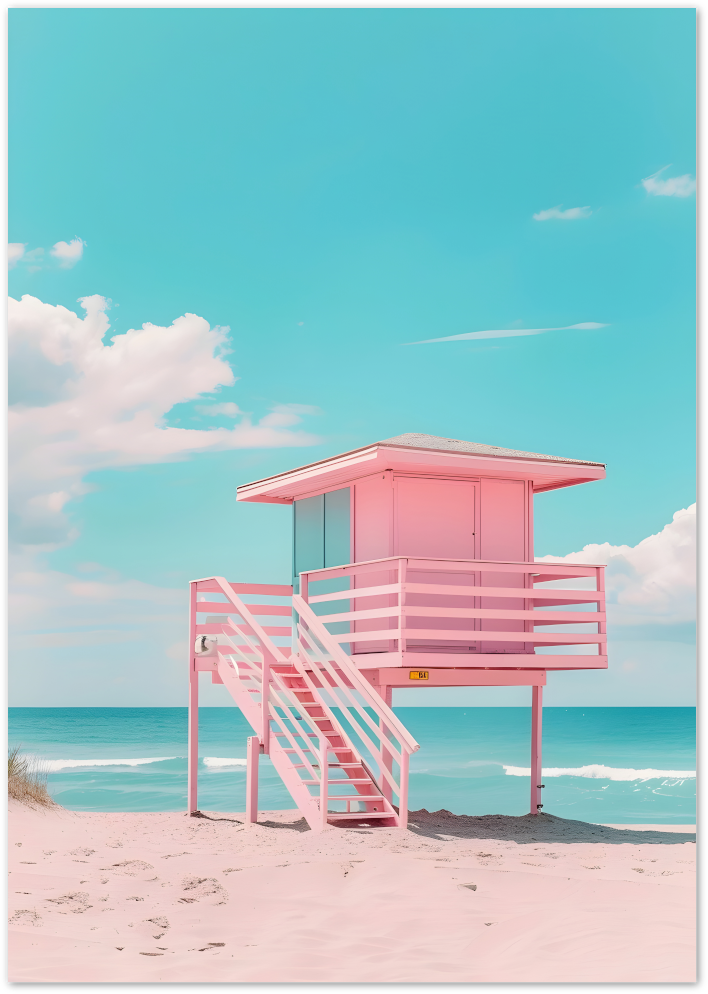 Posterux© | Pink Lifeguard Tower Poster – Tropical Pop Aesthetic poster – premium wall art