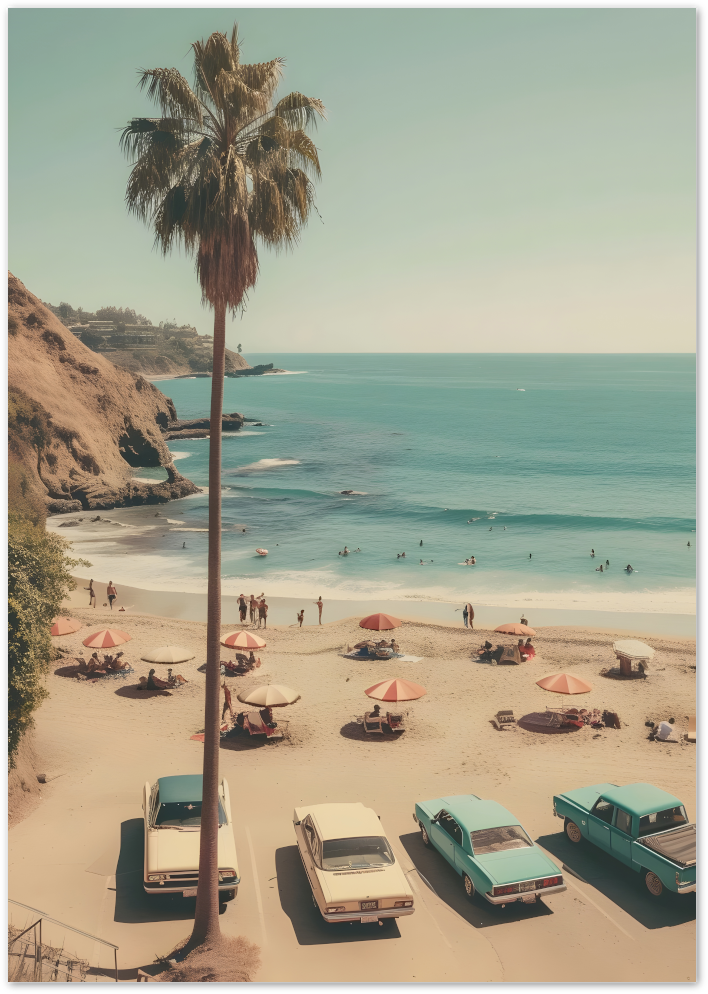 Posterux© | Retro Beach Day Poster – Vintage Summer Scene with Palms poster – premium wall art