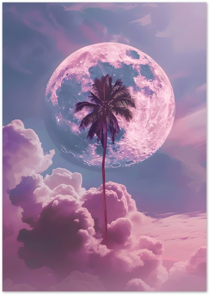 Posterux© | Palm Moonrise Poster – Surreal Dreamscape in Pink and Purple poster – premium wall art