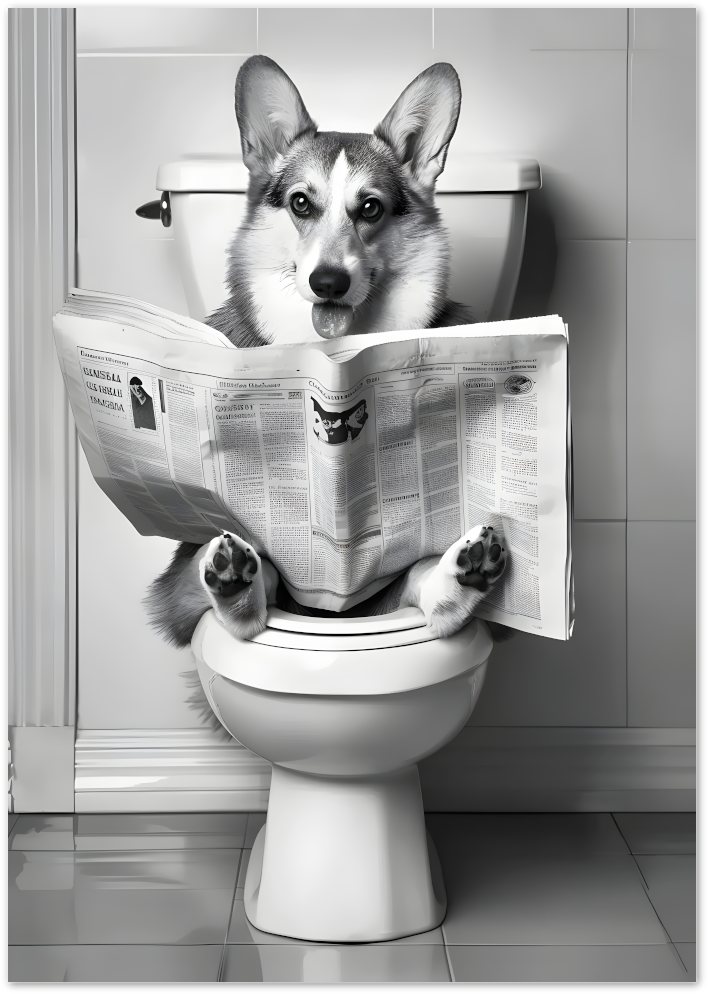Posterux© | Toilet Reading Corgi Poster – Funny Dog Bathroom Art poster – premium wall art