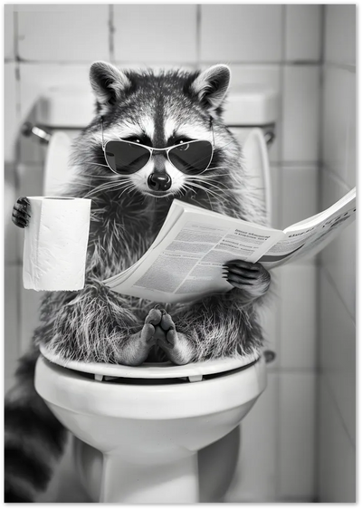 Posterux© | Cool Raccoon Reading Poster – Funny Animal Bathroom Art poster – premium wall art