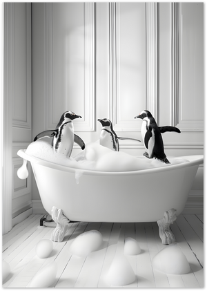 Posterux© | Penguins in the Bath Poster – Black & White Animal Humor poster – premium wall art