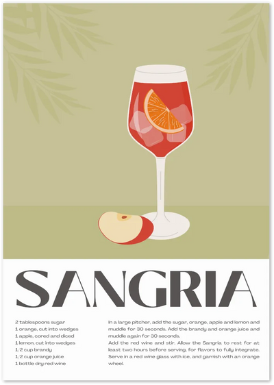 Posterux© | Sangria Recipe Poster – Summer Cocktail Art poster – premium wall art