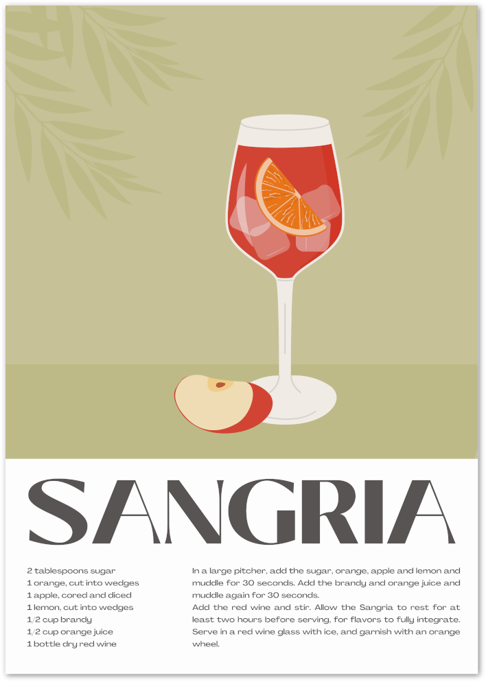 Posterux© | Sangria Recipe Poster – Summer Cocktail Art poster – premium wall art
