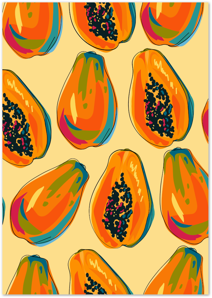 Posterux© | Papaya Pop Poster – Tropical Fruit Pattern poster – premium wall art