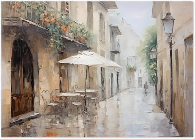 Posterux© | Rainy Street Café Poster – European Charm poster – premium wall art
