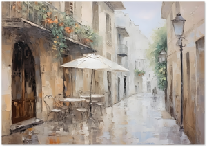 Posterux© | Rainy Street Café Poster – European Charm poster – premium wall art