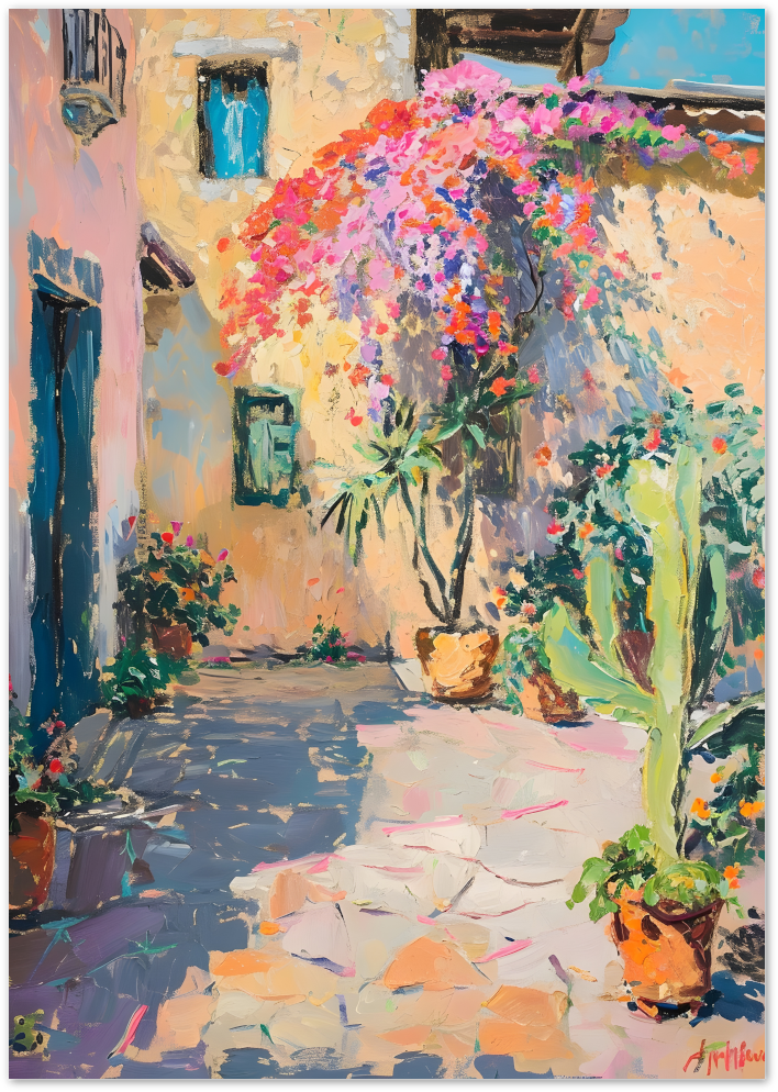 Posterux© | Bougainvillea Courtyard Poster – Mediterranean Color Pop poster – premium wall art