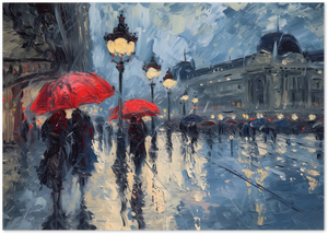 Posterux© | Red Umbrella Night Poster – Rainy Romance poster – premium wall art