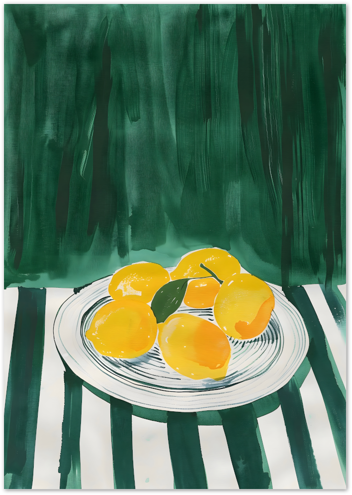 Posterux© | Lemons on a Plate Poster – Bold Minimalist Fruit Art poster – premium wall art