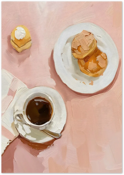 Posterux© | Coffee & Pastries Poster – Soft Pink Breakfast Art poster – premium wall art