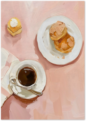 Posterux© | Coffee & Pastries Poster – Soft Pink Breakfast Art poster – premium wall art