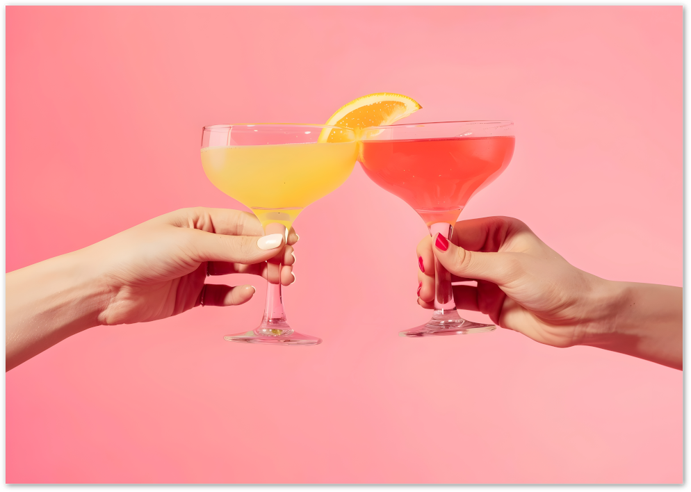 Posterux© | Cheers in Pink Poster – Glam Cocktail Toast poster – premium wall art