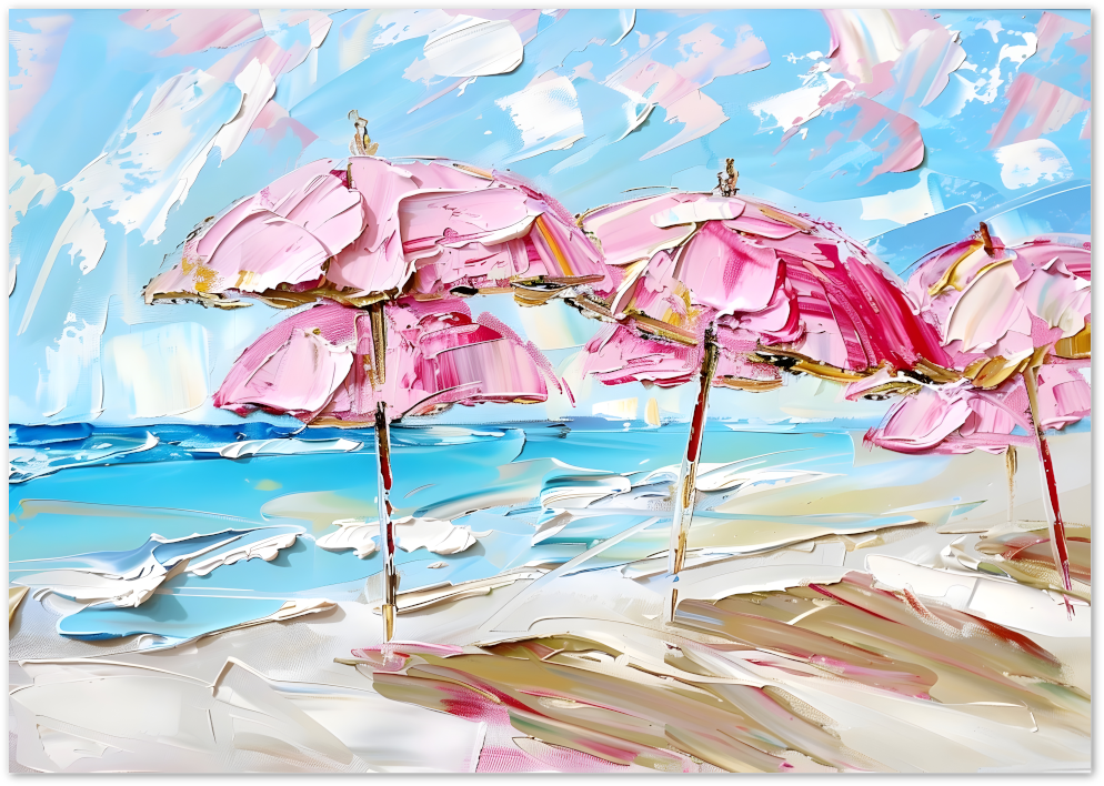 Posterux© | Pink Beach Parasols Poster – Vibrant Summer Vibes poster – premium wall art