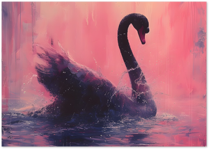Posterux© | Black Swan Splash Poster – Bold Elegance in Pink poster – premium wall art