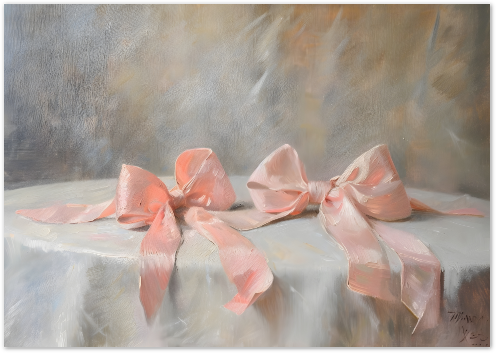 Posterux© | Pink Ribbons Poster – Romantic Pastel Still Life poster – premium wall art