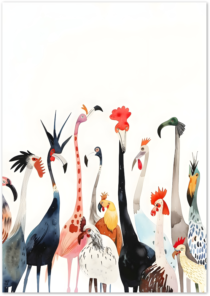 Posterux© | Bird Parade Poster – Quirky Feathered Friends poster – premium wall art
