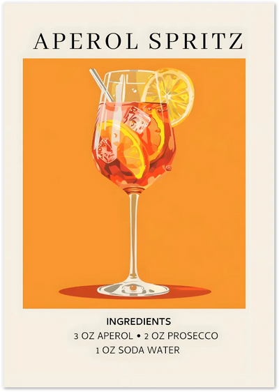 Posterux© | Aperol Spritz Recipe Poster – Bright Cocktail Illustration poster – premium wall art