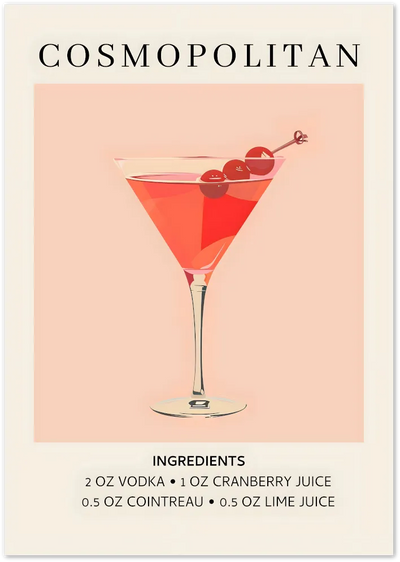 Posterux© | Cosmopolitan Recipe Poster – Chic Pink Cocktail Art poster – premium wall art