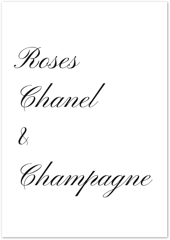 Posterux© | Roses, Chanel & Champagne Poster – Feminine Fashion Quote poster – premium wall art
