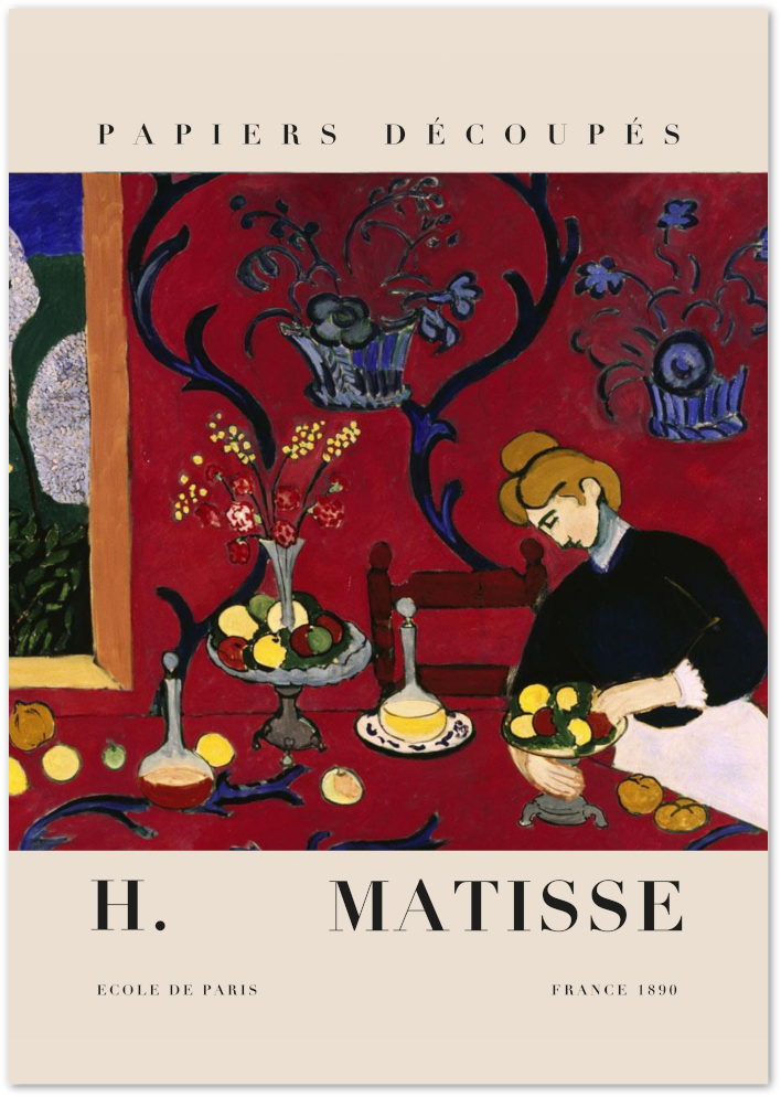 Posterux© | Red Room with Woman Poster – Matisse Dining Room Scene poster – premium wall art