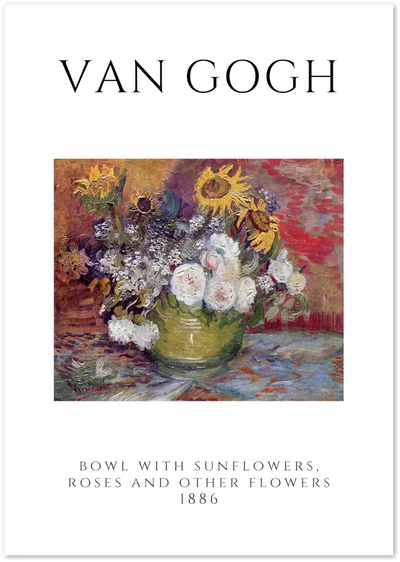 Posterux© | Bowl with Sunflowers and Roses – Van Gogh Floral Poster poster – premium wall art