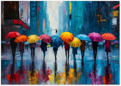 Posterux© | Umbrella City Poster – Rainy Day Reflections poster – premium wall art