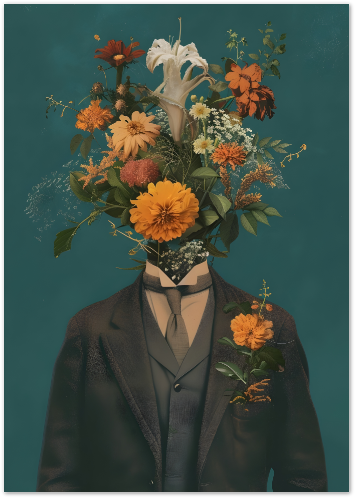 Posterux© | Blooming Mind Poster – Floral Surrealism Portrait poster – premium wall art