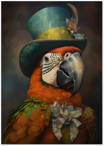 Posterux© | Dandy Parrot Poster – Whimsical Animal Portrait poster – premium wall art