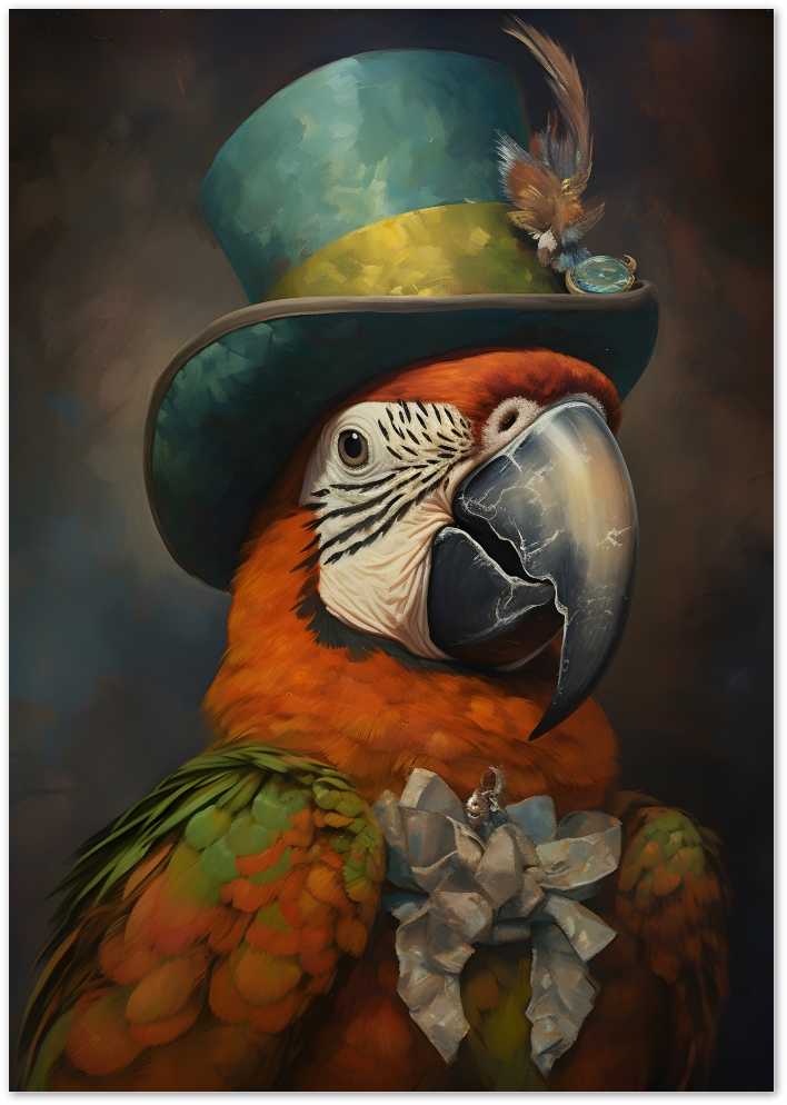 Posterux© | Dandy Parrot Poster – Whimsical Animal Portrait poster – premium wall art