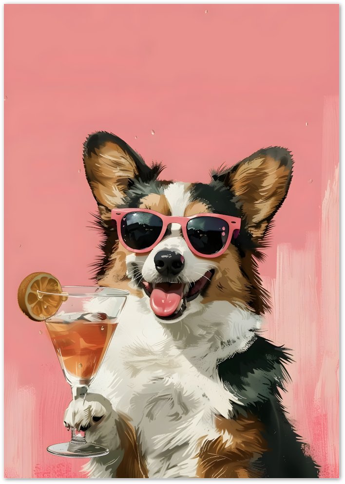 Posterux© | Cocktail Corgi Poster – Humorous Dog Print poster – premium wall art
