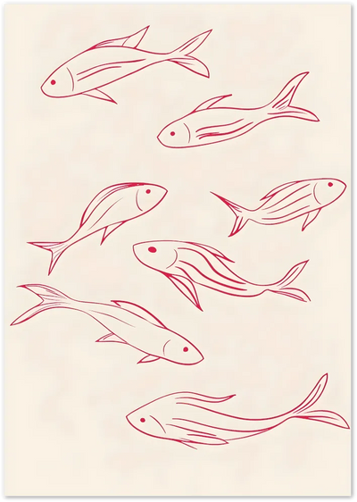 Posterux© | Red Fishes Poster – Minimal Line Art Illustration poster – premium wall art